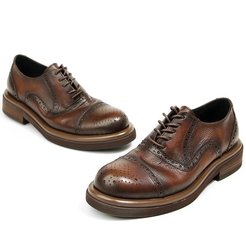 66-12 Brock Carved Men'S Shoes Fashion Casual Leather Shoes First Layer Cowhide Retro Handmade Old Platform Shoes