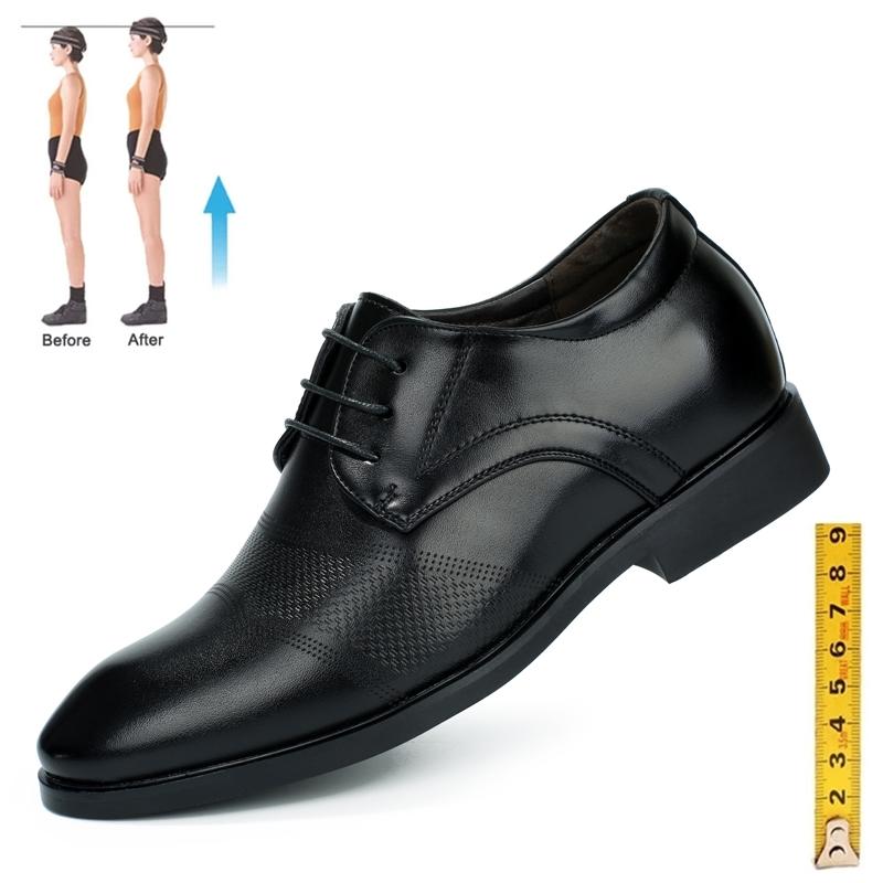 Casual Business Leather Shoes Men Elevator Formal Shoes Height Increase Insole 6CM British Office Black Leisure Oxfords