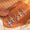 Gothic Cross Necklace European Style S925 Silver Inlaid Peridot Full Diamond Clavicle Chain