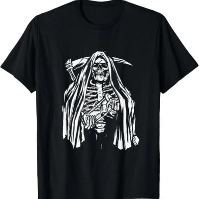 Skeleton Grim Reaper Angel Of Death Scythe Dead Mower Goth T-Shirt