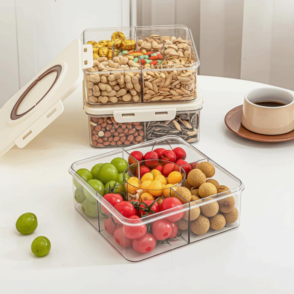5 Grid Divided Plate with Lid Food Grade Plastic Fruit Storage Box  Snack Vegetable Fruit
