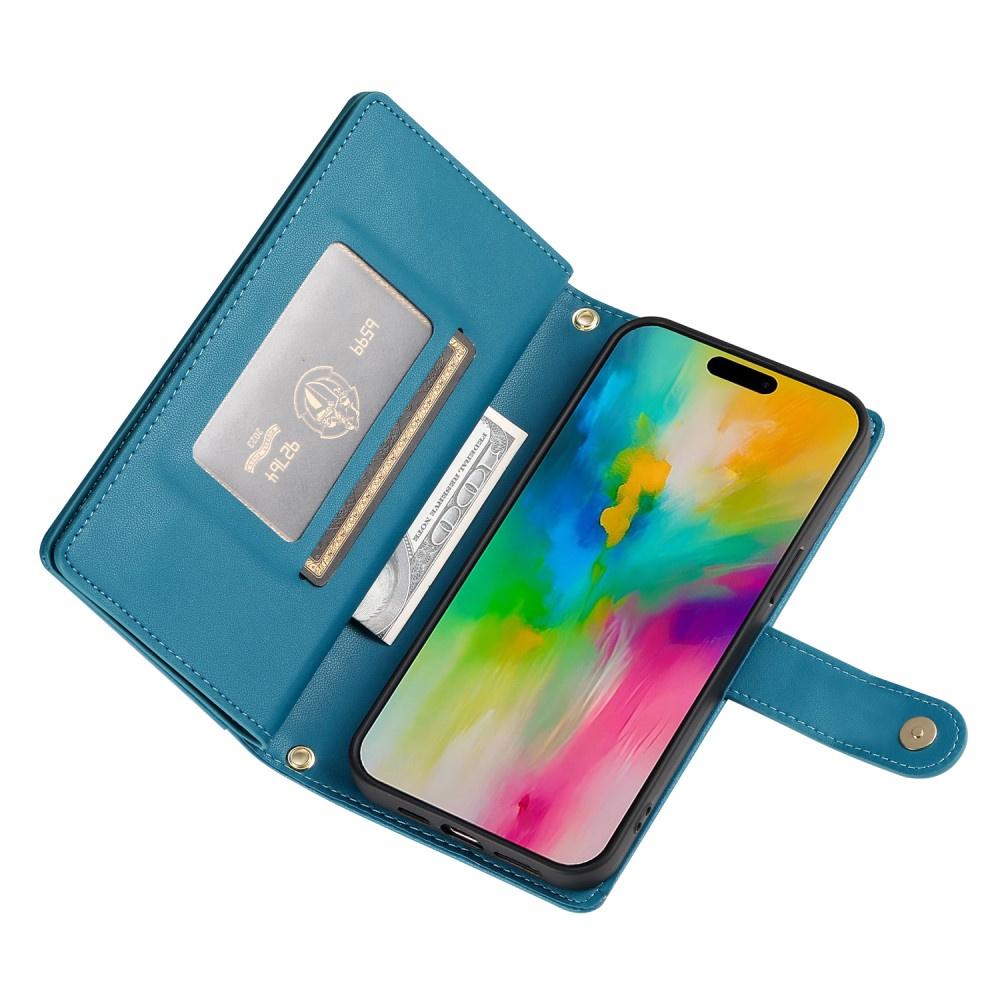iPhone 16 Pro Max Flip Case, Wallet Zipper Pocket, Blue