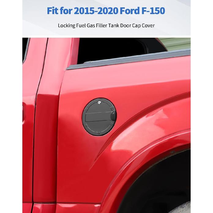 Fit For 2015- Ford F-150 Locking Fuel Gas Filler Tank Door Cap Cover With Keys, Gas Tank Cap Fuel Filler Door Cover Trim Exterior Accessories, Black