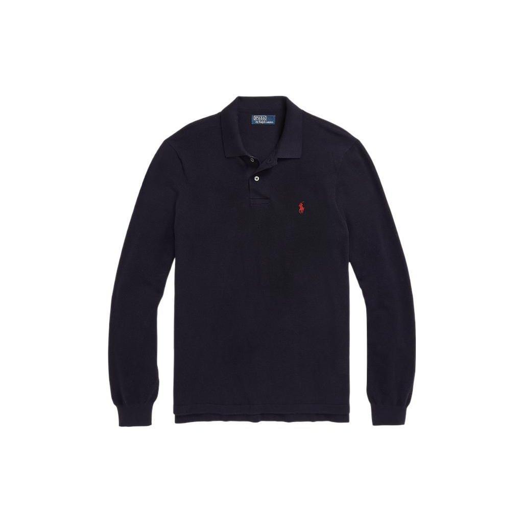 Polo Ralph Lauren FW22 Solid Color Casual Micro Logo Knit Long Sleeve Polo Shirt Men tops Navy-Blue MNPOKNI16822502-410