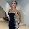 Women's Solid Color Rhinestone Sleeveless Bandage Mini Dress - New Fashion