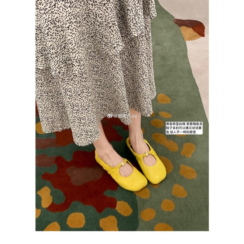 

[] Super soft little golden ball~ pleated sheepskin flat-bottomed ballet Mary Jane single shoes women s grandma shoes 40