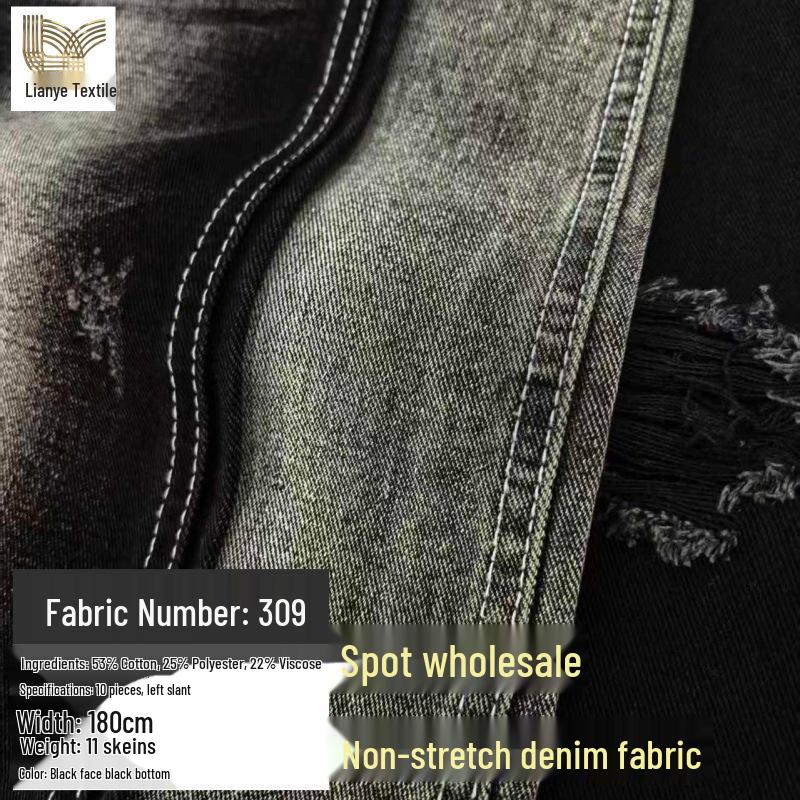 10-Piece Black Non-Stretch Denim Fabric for All-Season Clothing and Pants