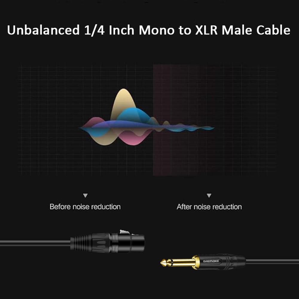 DREMAKE XLR to 6.35mm Microphone Cable 3FT XLR 3-Pin to 1/4 Inch Mono TS Male to Female Unbalanced Audio Cord for Microphone Mixer Guitar Amplifier