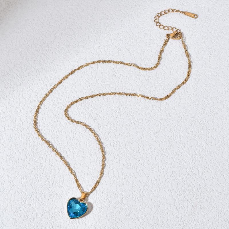 Exquisite Sparkly Heart Pendant Clavicle Chain Necklace - Stainless Steel, Street Style Sweet Cool Peach Heart Design.