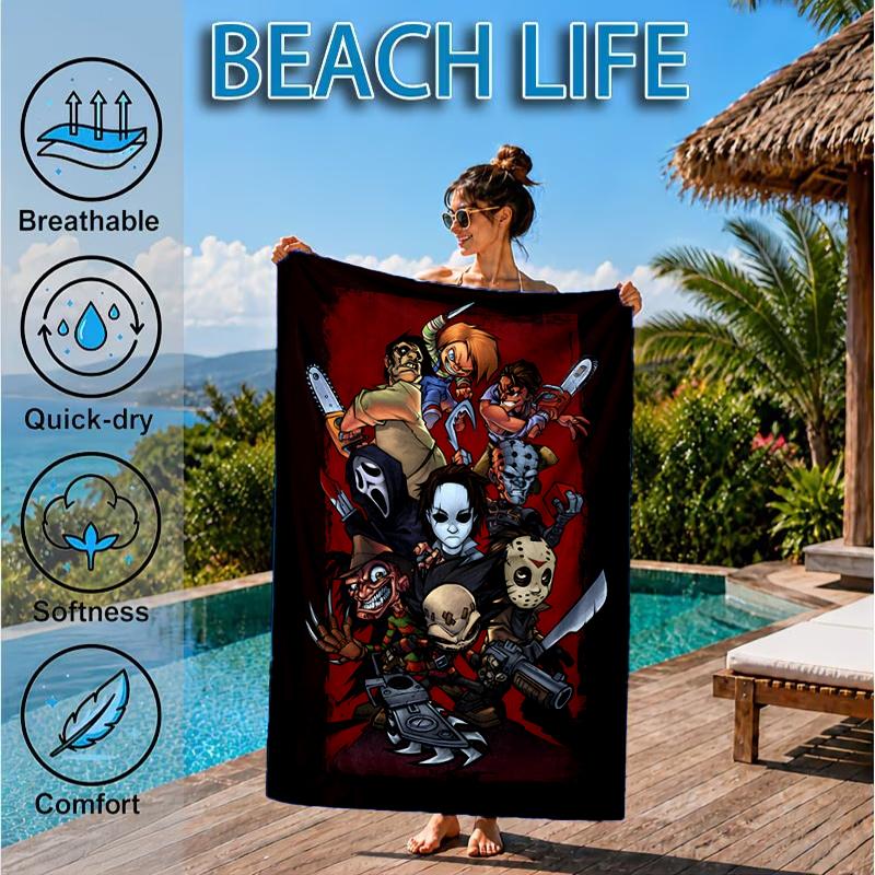 Horror Movie Characters Beach Towel, Microfiber Beach Towel, Perfect For Pool, Beach, Travel, Home Decor Beach Party Fan gifts