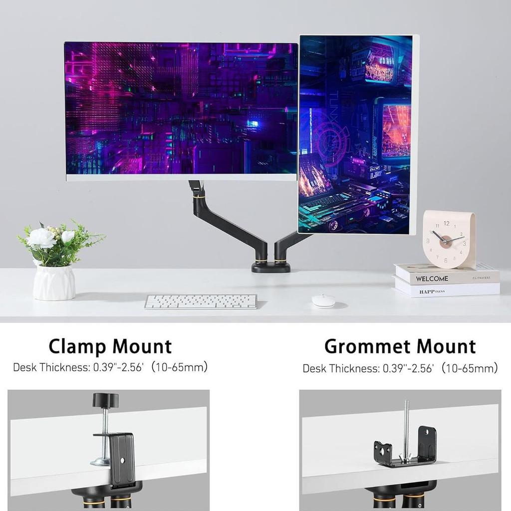 Dual Monitor Floating Mount: Aluminum Alloy Swing Arm with Universal Adjustment and Non-Sinking Head