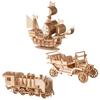 Totority 3D Wooden Puzzle Train Craft 3D Puzzle Assembly Educational Brain Gift for Boys and Girls 3-Piece Set Car, Boat, - Kit, Toy, Paintable,