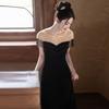 Black Heavy Industry Evening Dress Women's New High-end Light Luxury Niche Temperament Celebrity Thin Host Dress