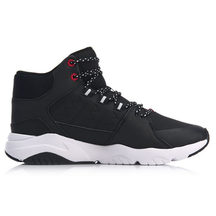 Li Ning Pioneer Shock Absorbing Non-Slip Wear-Resistant High-Top Sports Casual Shoes Men Shoes Black White AGCN125-4