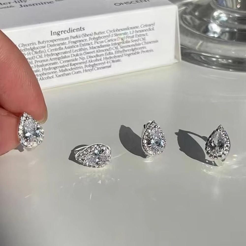 Pear Water Drop Zircon Hoop Earrings Mini Ear Buckle Light Luxury Teardrop Stud Earrings  Jewelry