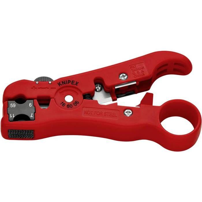 Knipex 16 60 06 sb dénudeur de câble adapté pour câbles coaxiaux rg59, rg6, rg7, rg11