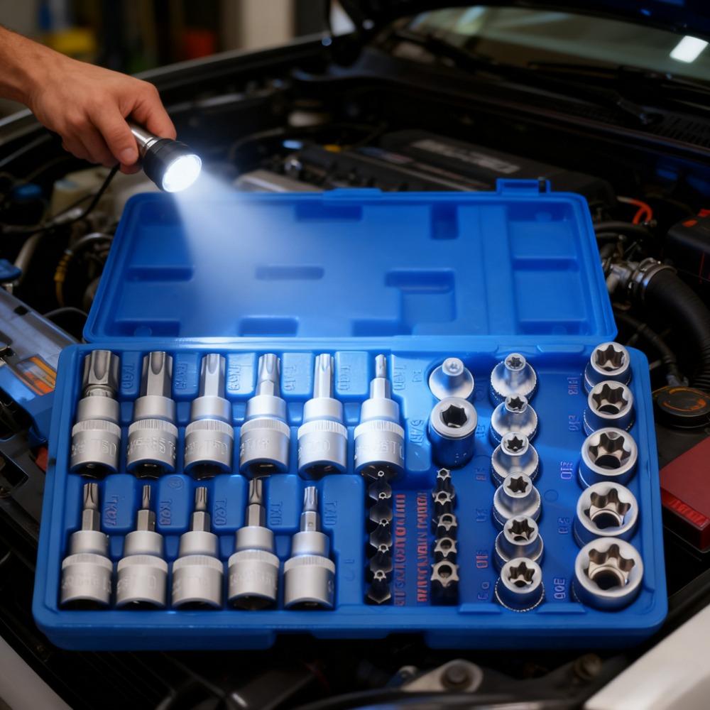 34-Piece Drive Torx Bit and E-Torx Star Socket Set, Cr-V E4-20, T10-T60, Tamper Proof T10-T55, Adapter With Storage Case