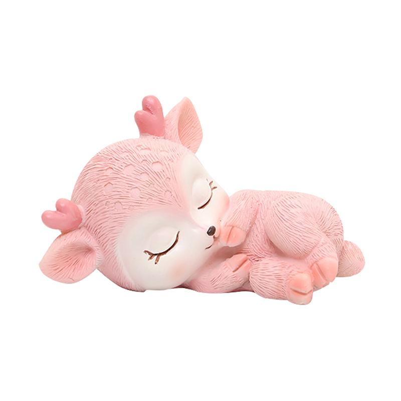 1PC Car Small Ornaments Sleeping Cute Deer Animal Tabletop Home Decoration Resin Crafts Cake Baking Cartoon Decor