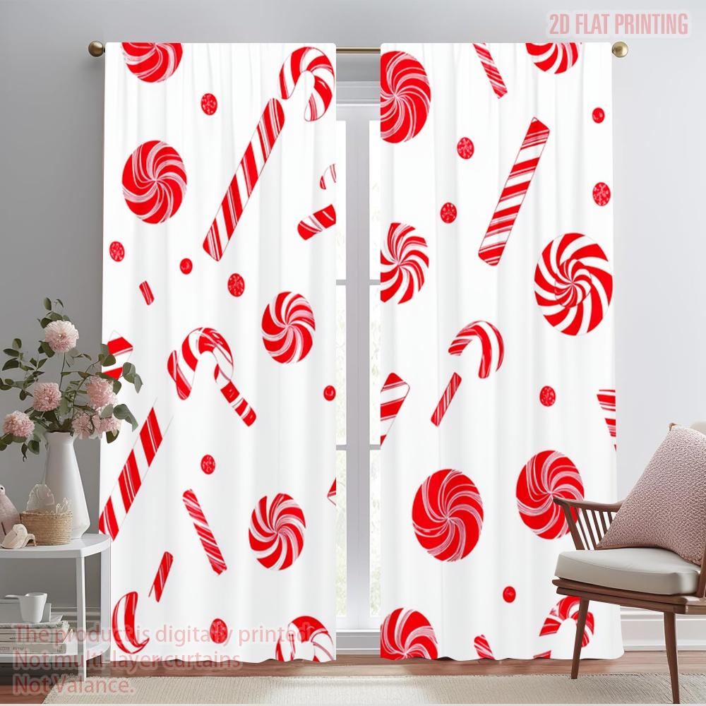 

2pcs,2D plane printing Creative Curtains Christmas Candy Round Sticks (2) Versatile Polyester (without rod) Home Decor Perfect 52.50×116.00 CM 2pcs