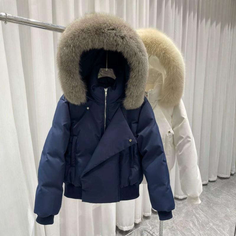 Womens Short Puffer Coat With Faux Fur Hooded Collar Winter Warm Cotton Jacket Korean Style Casual Outerwear
