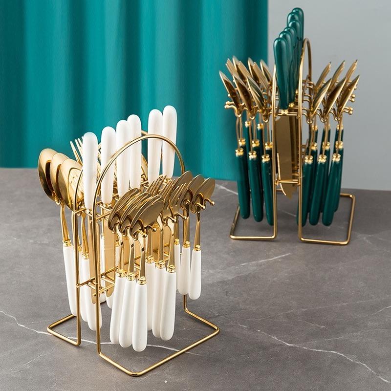 Goods Ceramic Handle 24 Main Piece Knife Fork Spoon Stainless Steel Western Tableware 24 Piece Gift Box Set