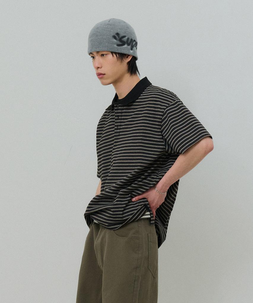 Desiledeu Striped Collared Short Sleeve T-Shirt-Fbsk5701D03
