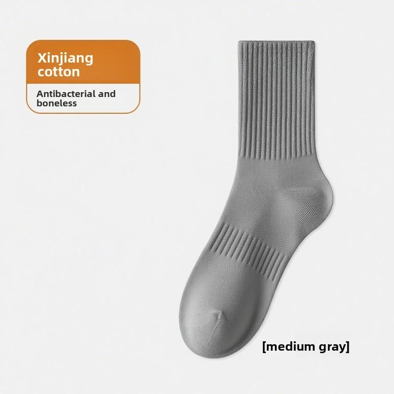Pure Cotton Socks, Mid-length, Size 7A, Antibacterial, Sweat-absorbing, Odor-resistant, Business-style, Men's, Sport and Casual Long Socks