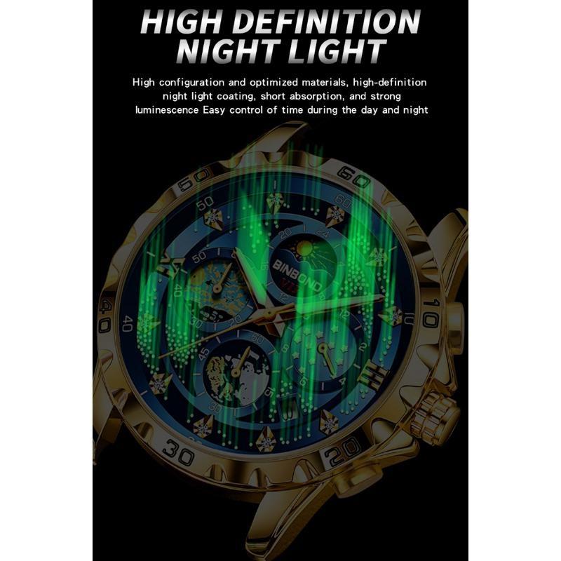 Zegarek Męski Biznesowy Stalowy Pasek Gwieździste Niebo Obraz Olejny Wodoodporny Podświetlenie Nocne Kalendarz Męski Modny Zegarek Kwarcowy
