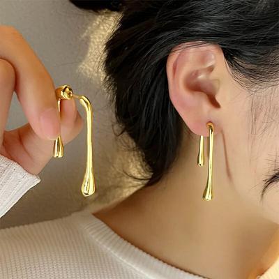 2024 New Trendy Glossy Metal Water Drop Earrings for Women Classic Kpop Geometric Stud Earrings Girls Fashion Goth Jewelry Accessories