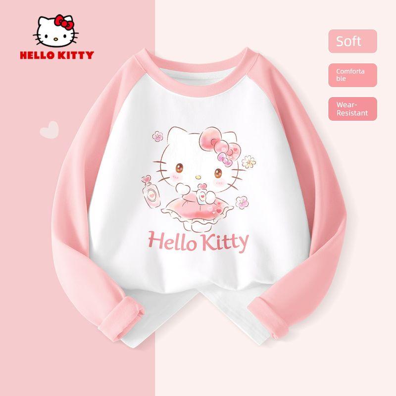 Hello Kitty Girls' Solid Color Base Shirt, Autumn 2024 New Long-Sleeve T-Shirt for Older Girls, Children's Inner Wear