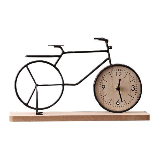 Bicycle Table Clock Mini Bike Model Alarm Clock Battery Powered Decorative Metal Tabletop Clock for Living Room Kitchen Bathroom Office Desk Shelf