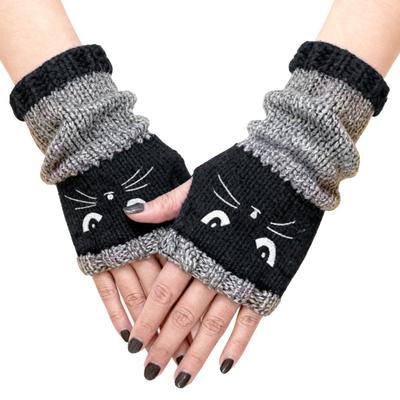 Cat Embroidery Fingerless Gloves Warm Knit Gloves Touchscreen Compatible for Daily Commute & Travel, Women Cat Lovers, Gifts