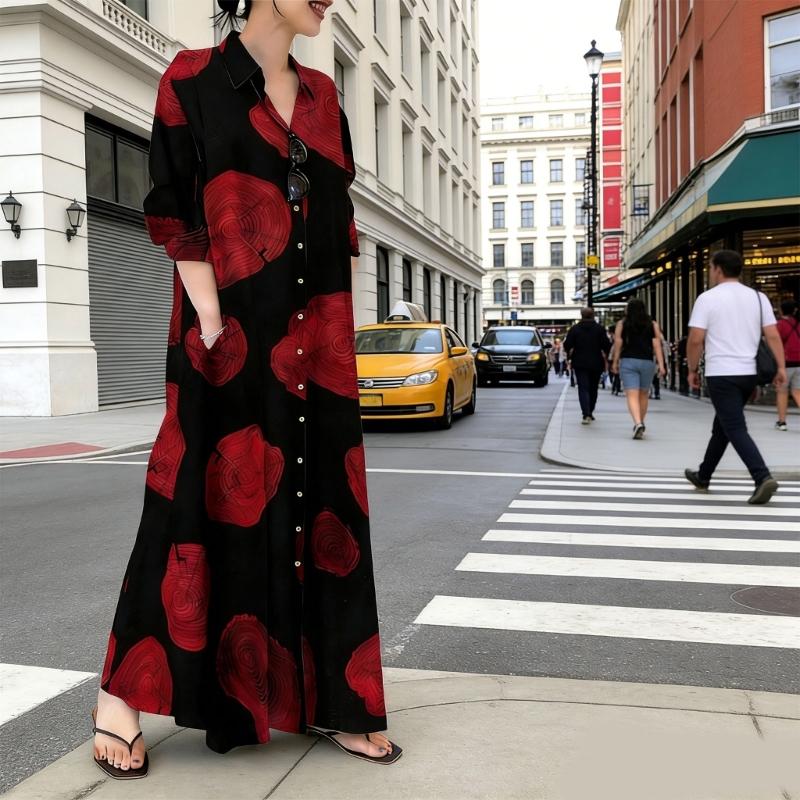 Muslims Maxi Dress Elegant Long Sleeve Floral Printed Middle East Dubai Arabic Moroccan Kaftan Robes for Womens Girls