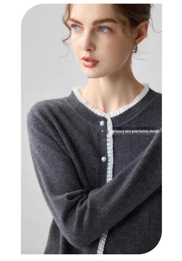 Lekasha Women's Sweet Cashmere Cardigan - Long Sleeve Round Neck Knitwear