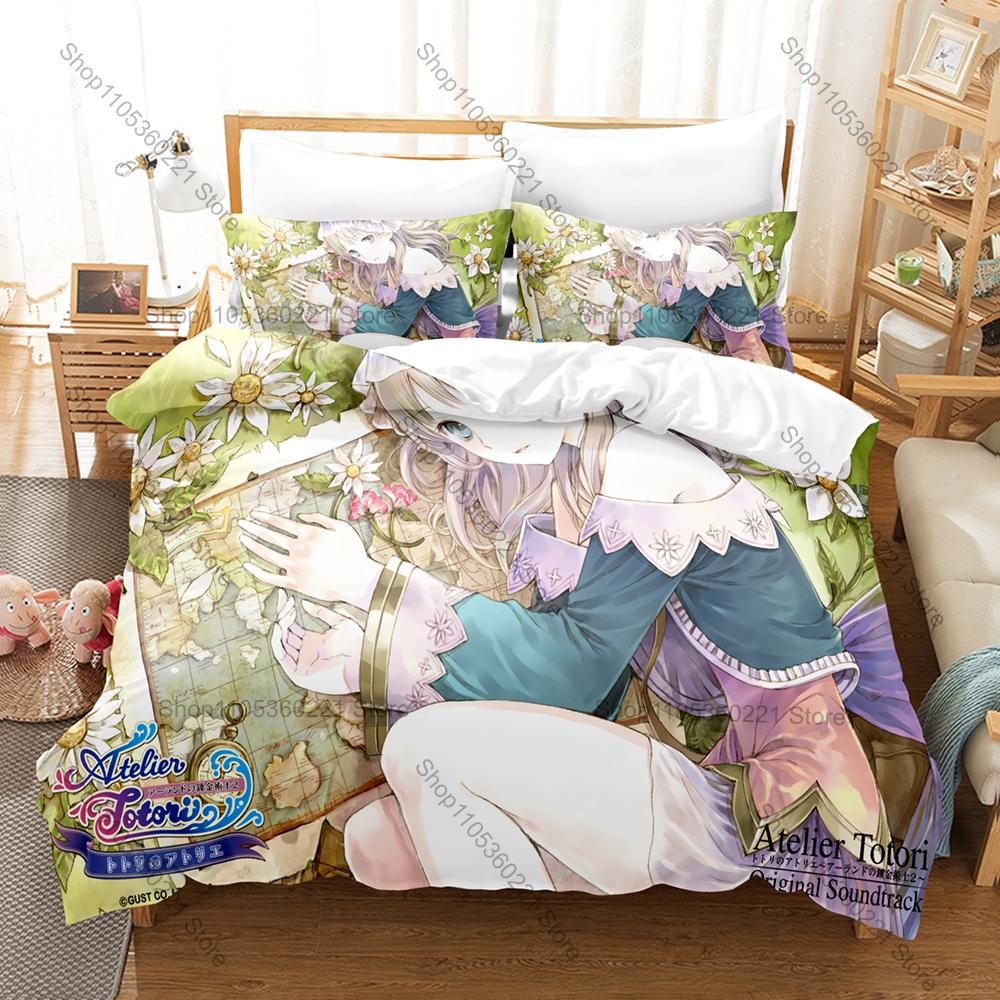 Atelier Totori The Adventurer of Arland Duvet Cover + 2 Pillowcases Alchemist Game Polyester Gamer Bedroom Decor
