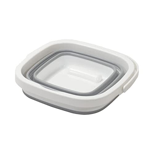 Pearl Metal Folding Bucket Basket, Square, 26.5cm W x 27.5cm D x 20.5cm H, Perfect for Car Washing, Outdoor Activities, Fishing, and Cleaning, White a