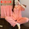 Women's Summer High-Quality Crinkle Fabric Heart Pajama Set - Short Sleeve Three-Piece Loungewear for Indoors or Outdoors