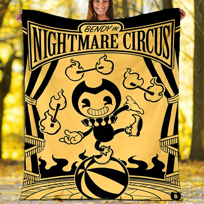Bendy and the Ink Machine Theme Printed Blanket - Perfect for Couch, Bed, Travel & Outdoor Use | Machine Washable, Cozy & Durable.