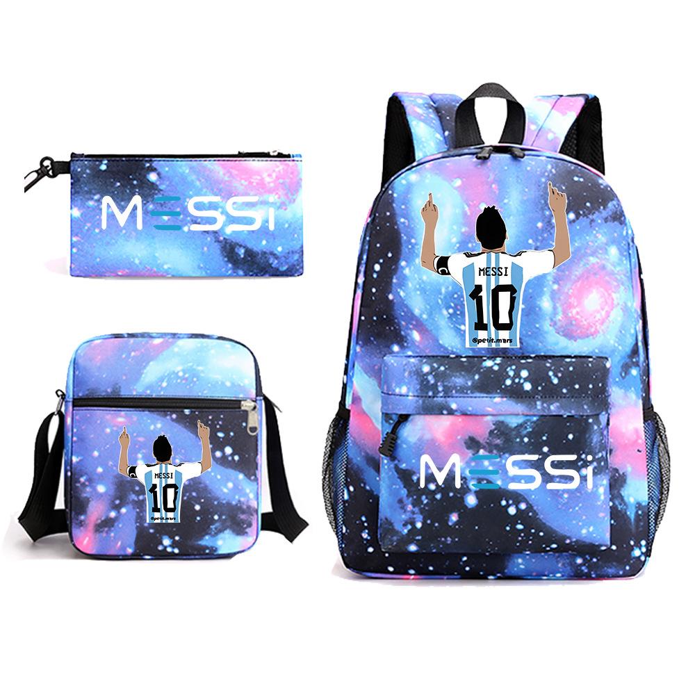 Football Star Themed Backpack Children Student Bookbag Shoulder Bag Pencil Case Large Capacity