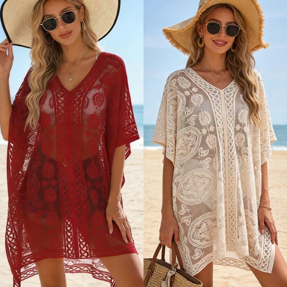 Hollow Out Beach Cover Up Lace Mesh Bikini Cover Up Fashion Swimsuit Cover Up For Women