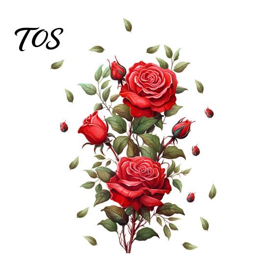 Botanical Wall Decoration for Living Room Red Rose Sticker, Watercolor Floral Peel and Stick Decal Versatile Flower Decals Home Bedroom, Self-Adhesive