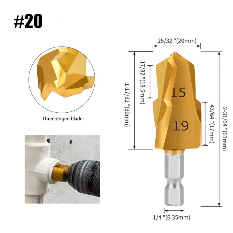 Nový PPR Zvedací Vrták, 20/25/32mm Titanová Stupňovitá Sada Vrtáků Šestihranná Stopka Nástroje pro Otvory, Vrtáky pro Vystružování Vodovodních Trubek