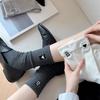 Women's Mid-Calf Socks - Autumn & Winter, European & Korean Style, Heart & Letter Embroidery, Trendy, Simple Cotton