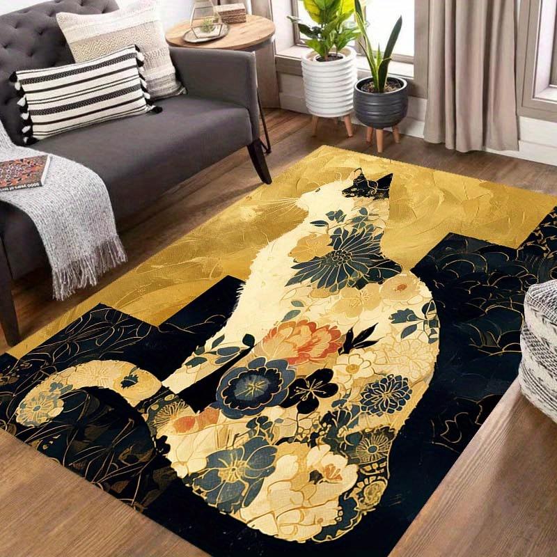 Luxury Crystal Velvet Mat Soft Non Slip Floor Mat Dark Floral Cat Pattern Navy Blue Golden Black Beige Machine Washable Living
