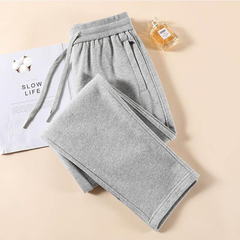 

Абрикосовые повседневные прямые спортивные брюки из чистого хлопка с высокой талией больших размеров Light gray L