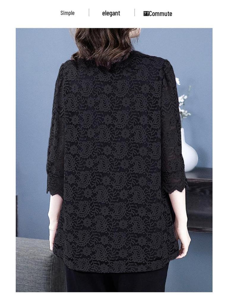 2025 Frühling/Sommer Koreanische Spitze Freizeit-Top - Übergröße Temperament Shirt für Frauen mittleren Alters