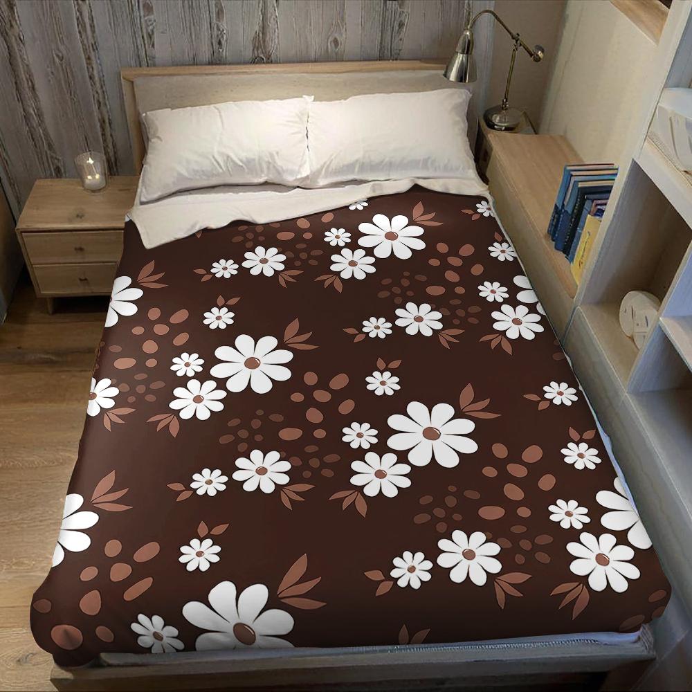 Chocolate Daisy Flannel Blanket Warm Soft Halloween Christmas Couch Warm Cozy Decorative Decor Gift for All Season
