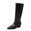 2025 Winter New Slimming Plus Size Mid-heel Skinny Boots Pointed Toe Thick Heel Retro British Style Knight Boots for Women