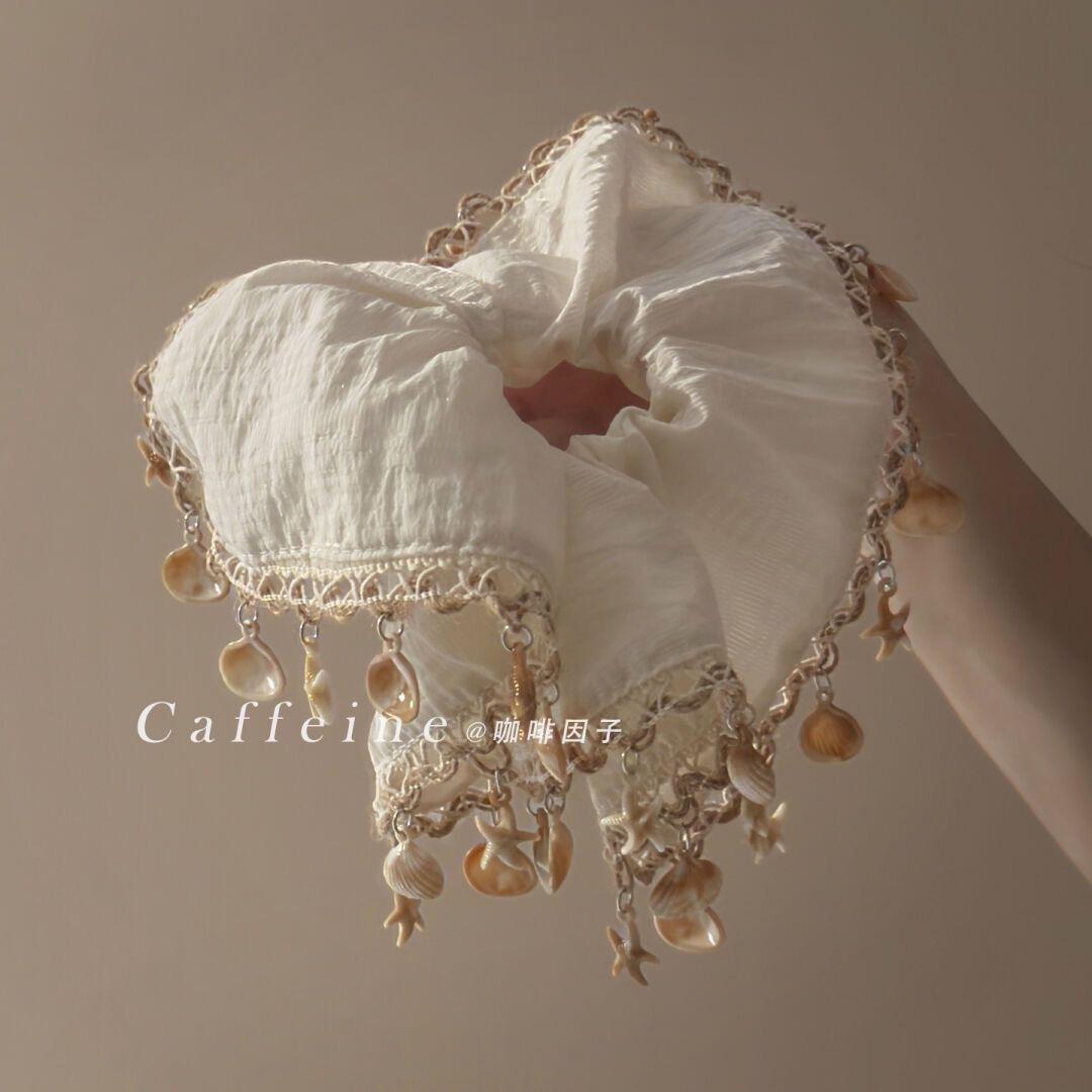 

Island Diary Super Fairy Resort Style Shell Tassel Square Scarf Scrunchie Niche Design Bohemian Headrope Hair Ornament
