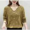 Knitted Sweater Women's Casual Loose Hollow V-neck Sweater, Thin Belly Cover Foreign Style Fashion Mother Outfit
